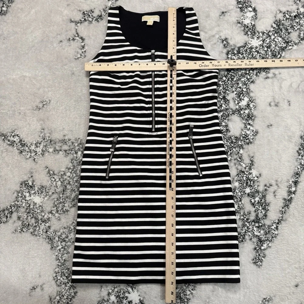 Michael Kors Striped Sleeveless Dress Black White Zip Pocket Sheath Women's M
